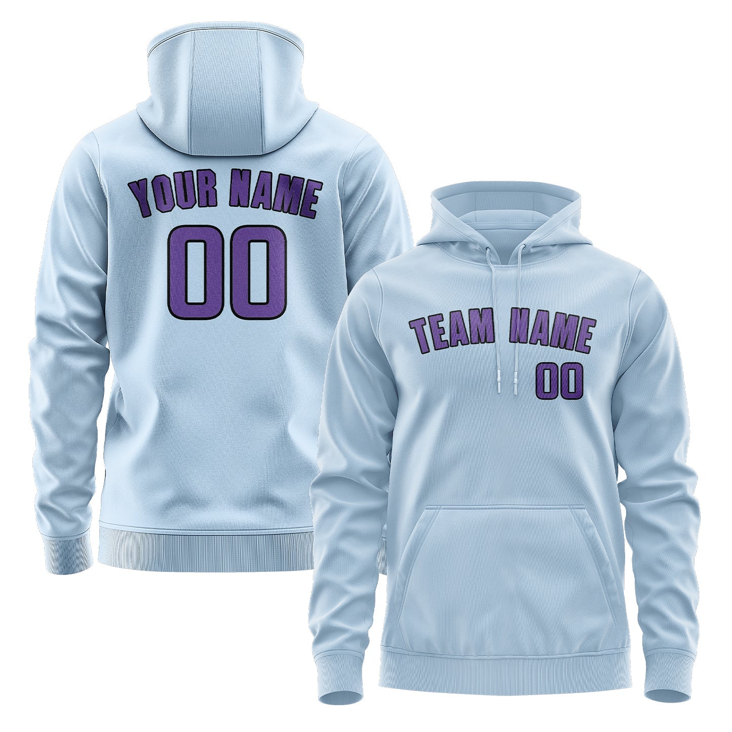 Sweat à capuche personnalisé bleu clair et violet clair 