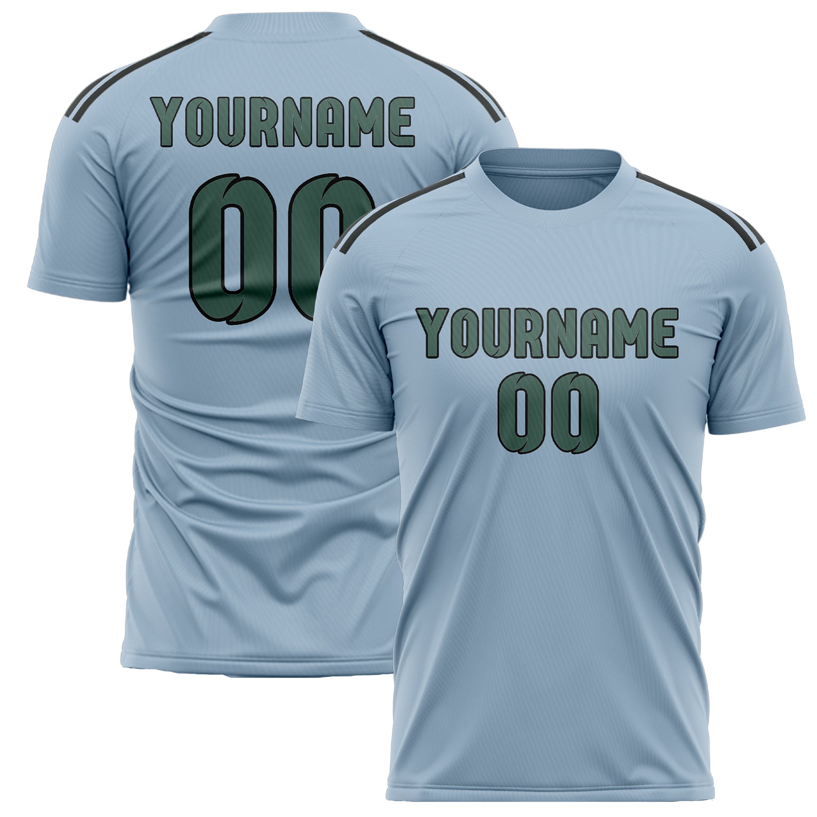 Maillot de football personnalisé bleu clair, bleu et vert
