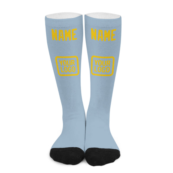 Chaussettes hautes personnalisées bleu clair et or