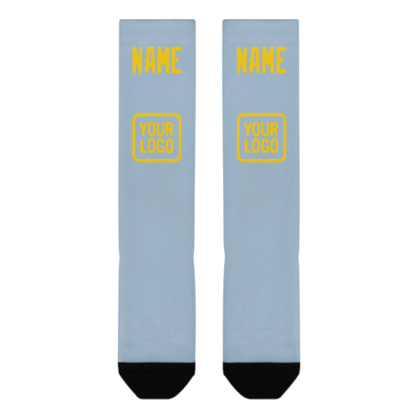 Chaussettes hautes personnalisées bleu clair et or