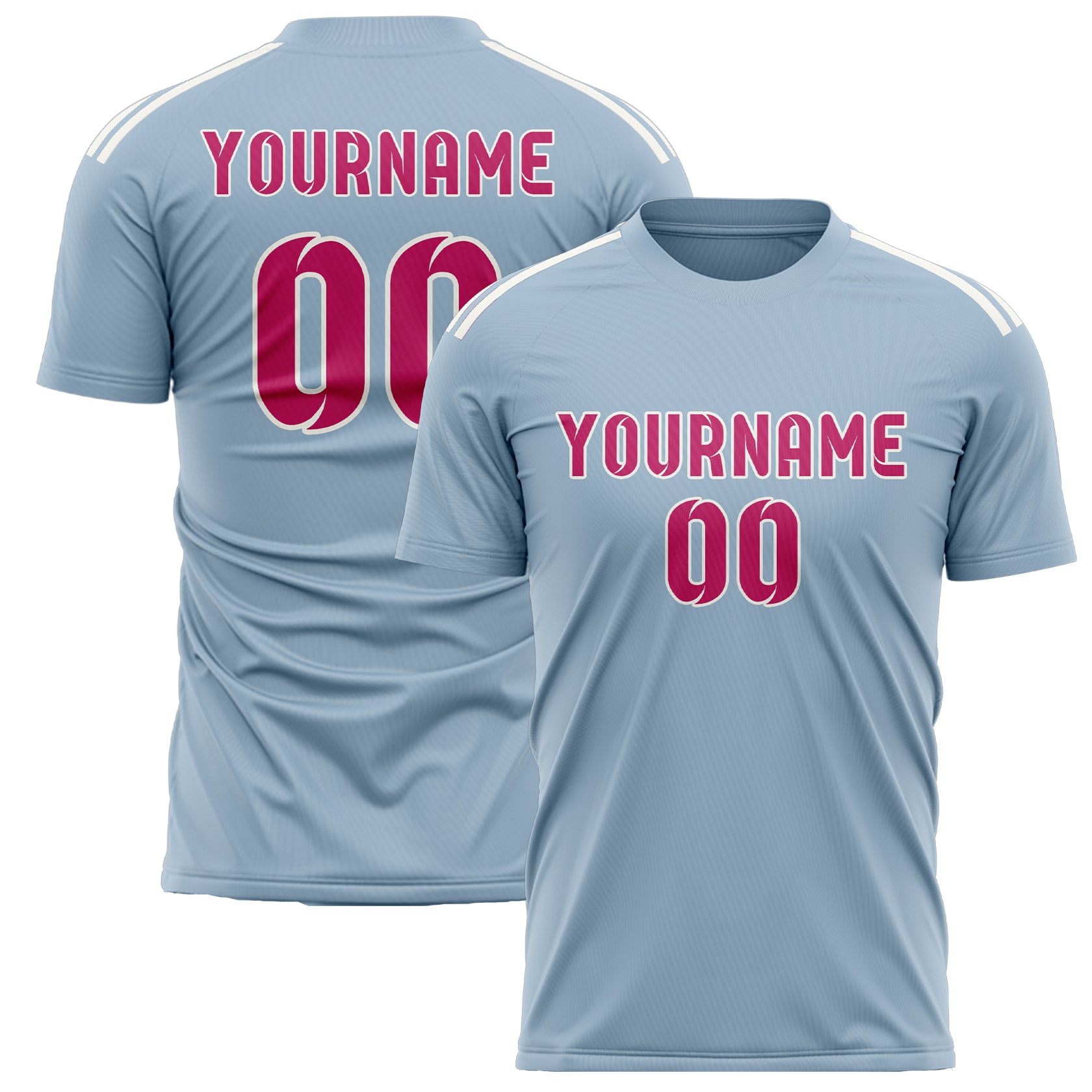 Maillot de football personnalisé bleu clair et rose
