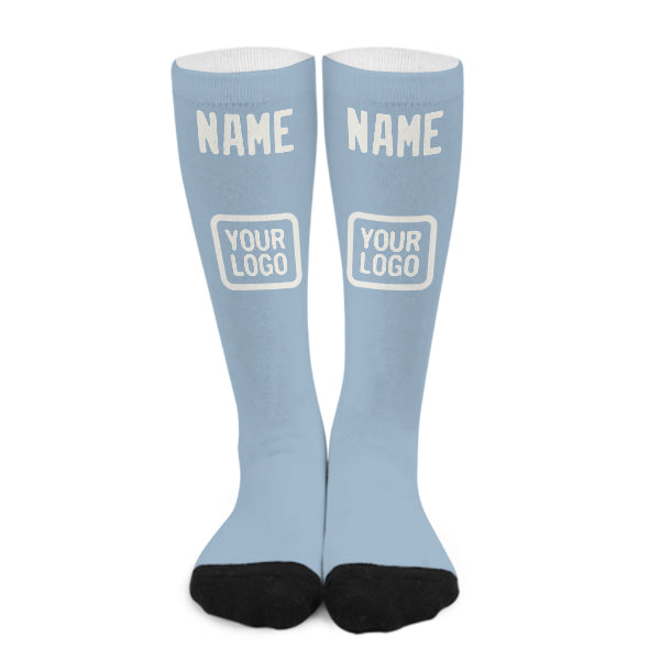 Chaussettes hautes personnalisées bleu clair et blanches