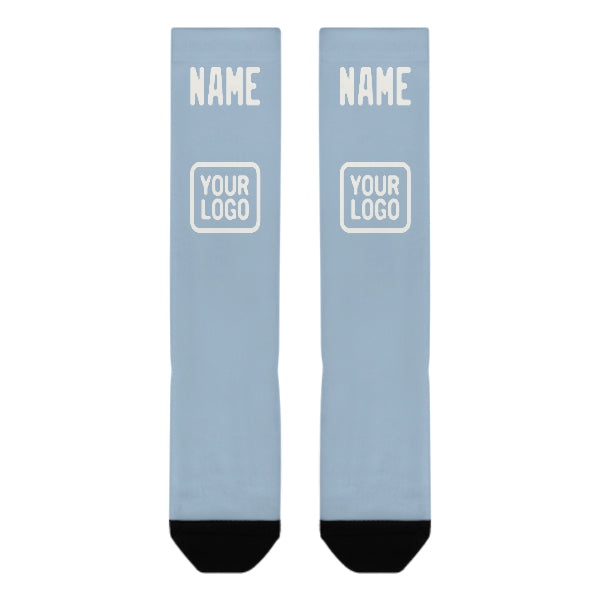 Chaussettes hautes personnalisées bleu clair et blanches