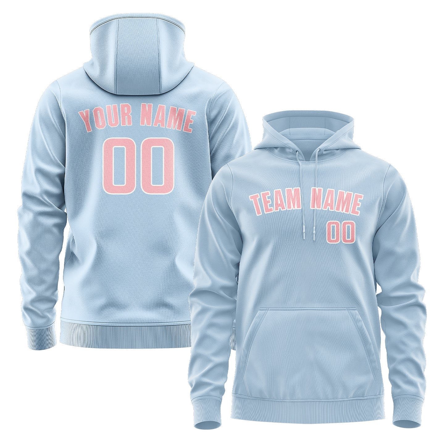 Sweat à capuche personnalisé bleu clair et rose clair 