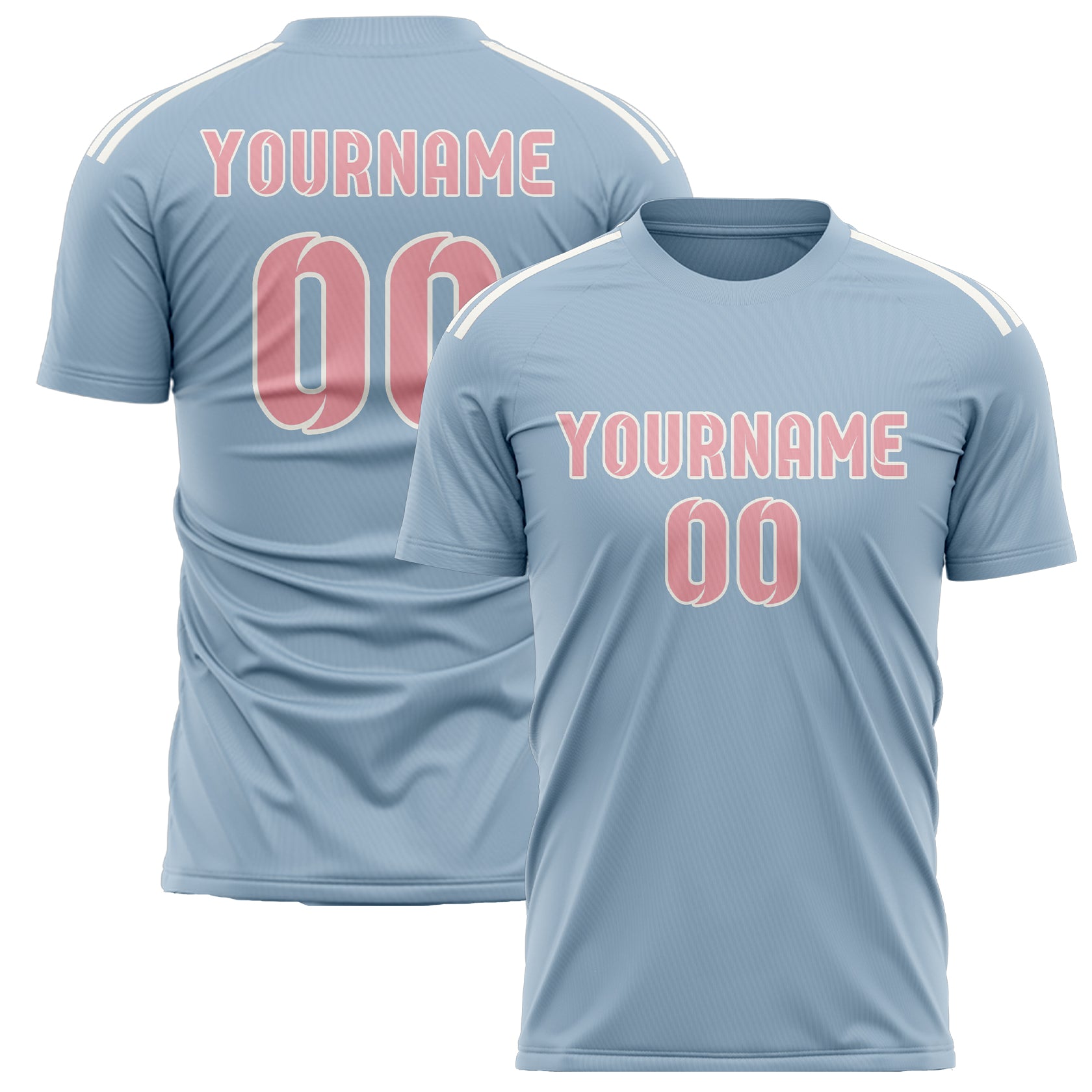 Maillot de football personnalisé bleu clair et rose clair