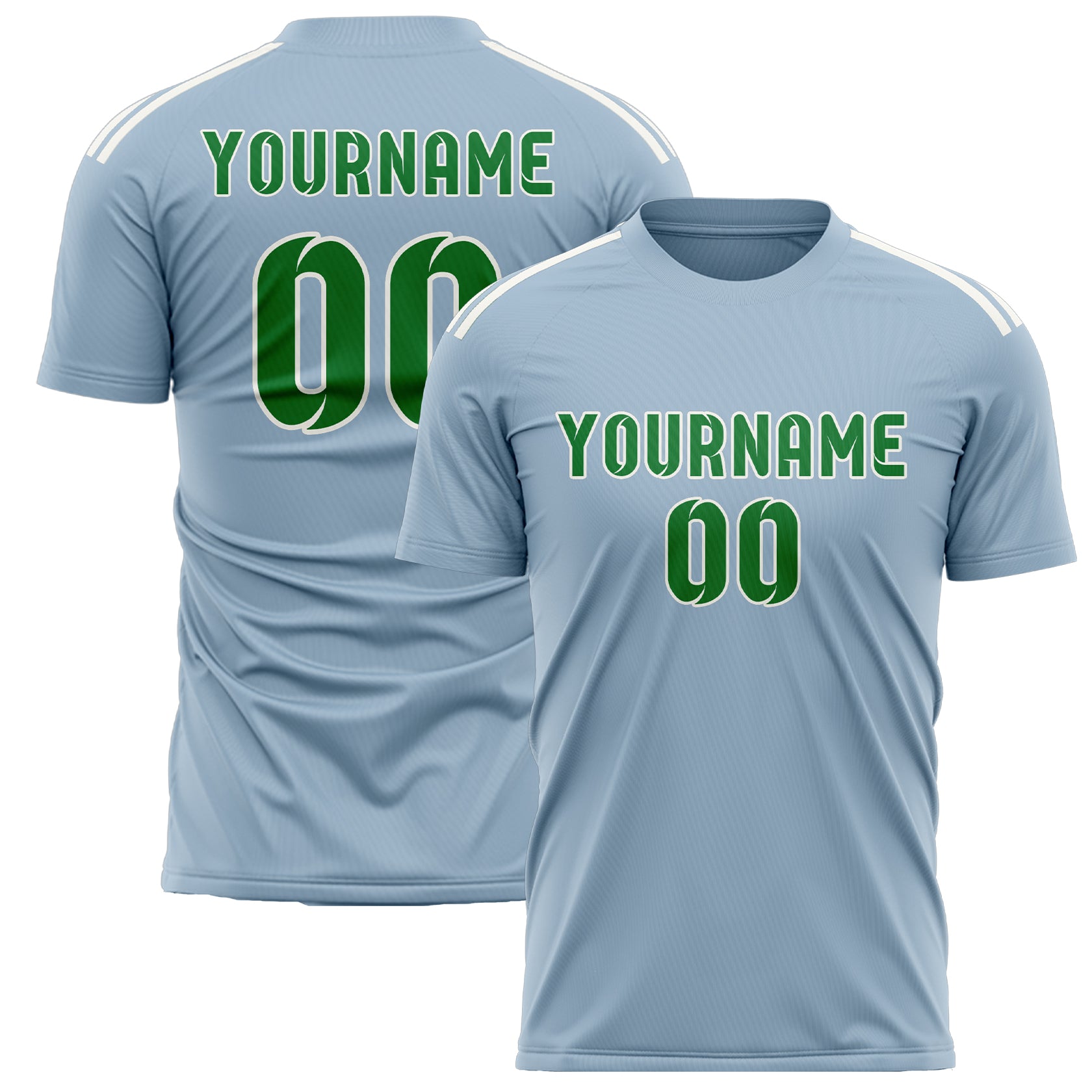 Maillot de football personnalisé bleu clair et vert émeraude