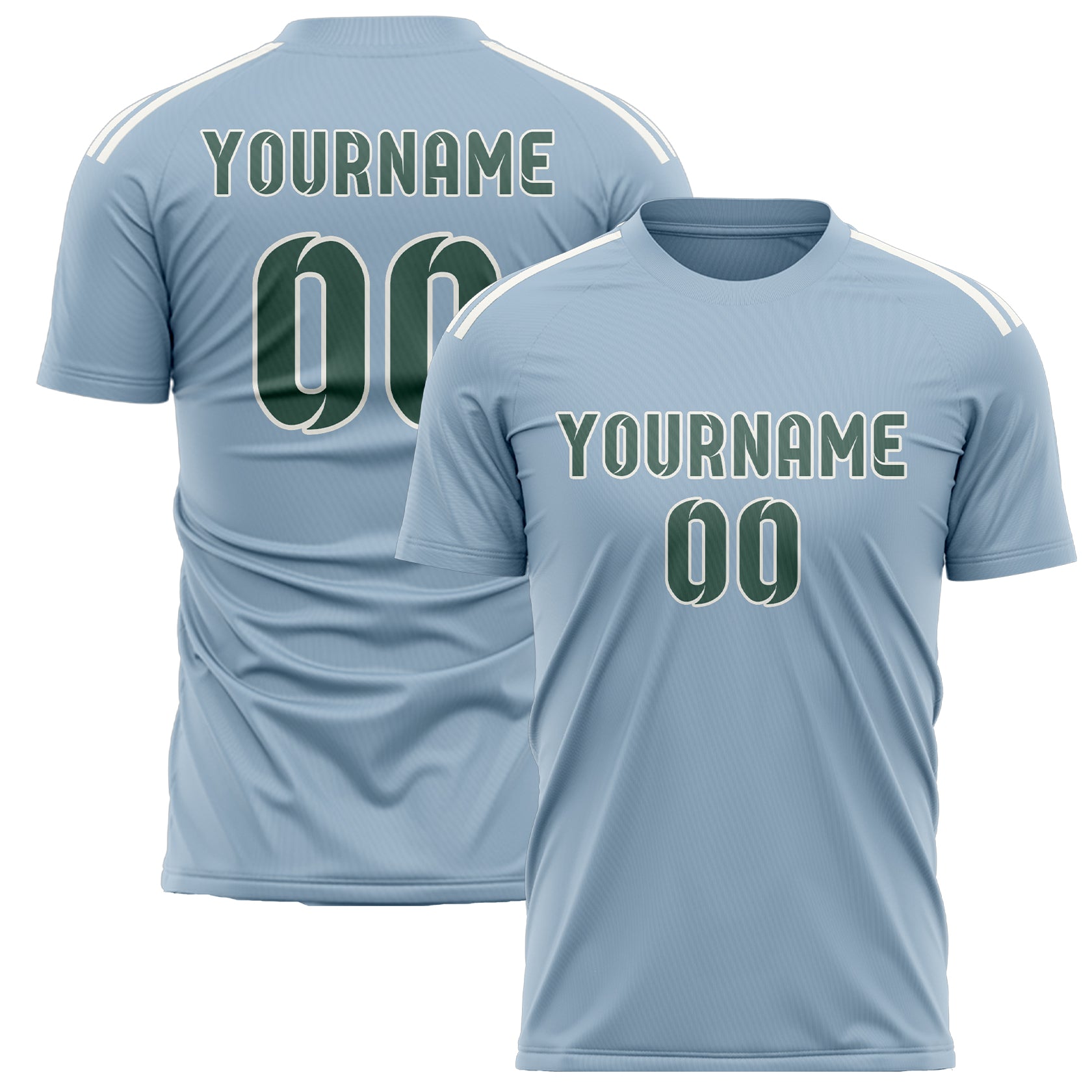 Maillot de football personnalisé bleu clair, bleu et vert