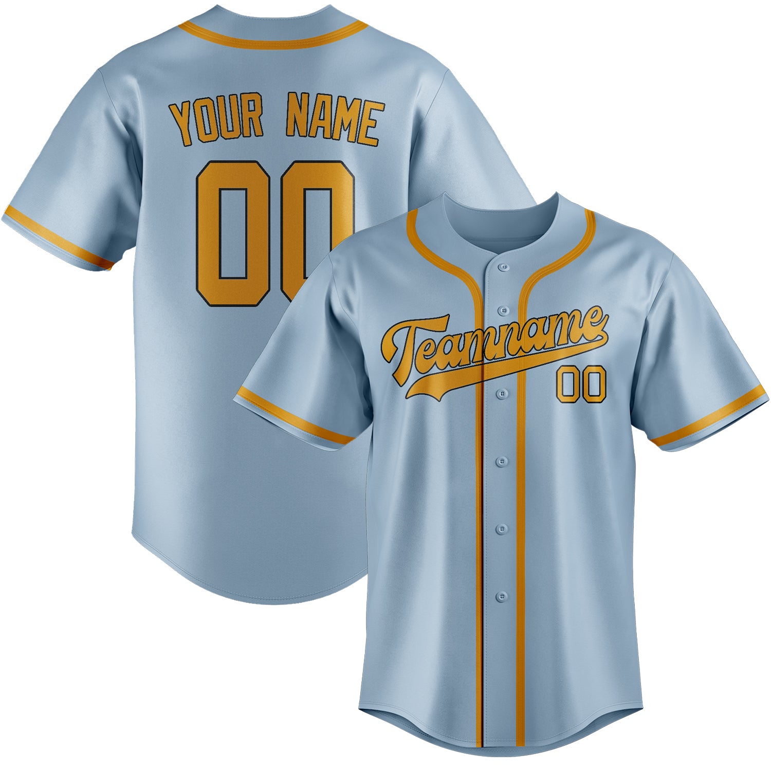 Maillot de baseball personnalisé bleu clair et jaune