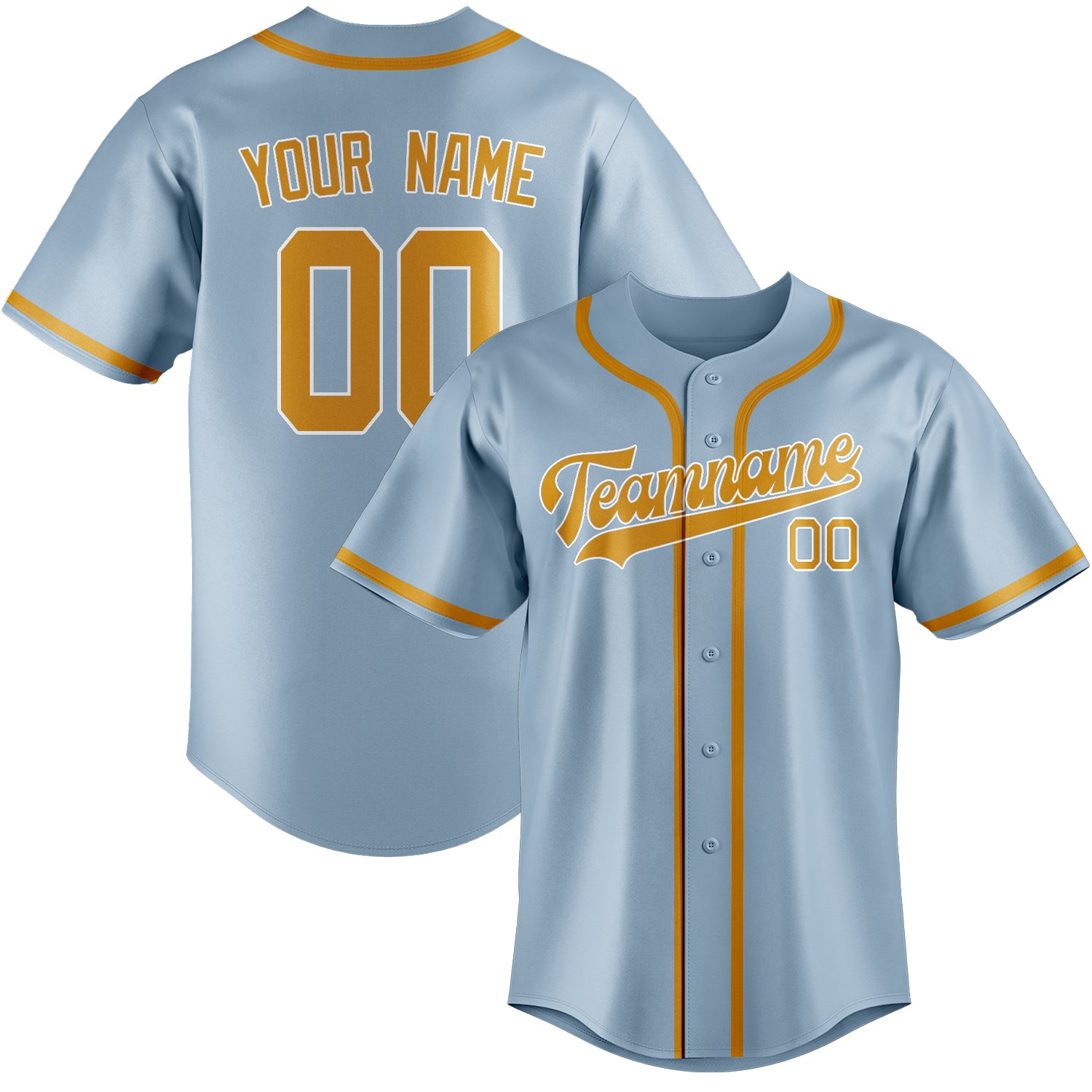 Maillot de baseball personnalisé bleu clair et jaune