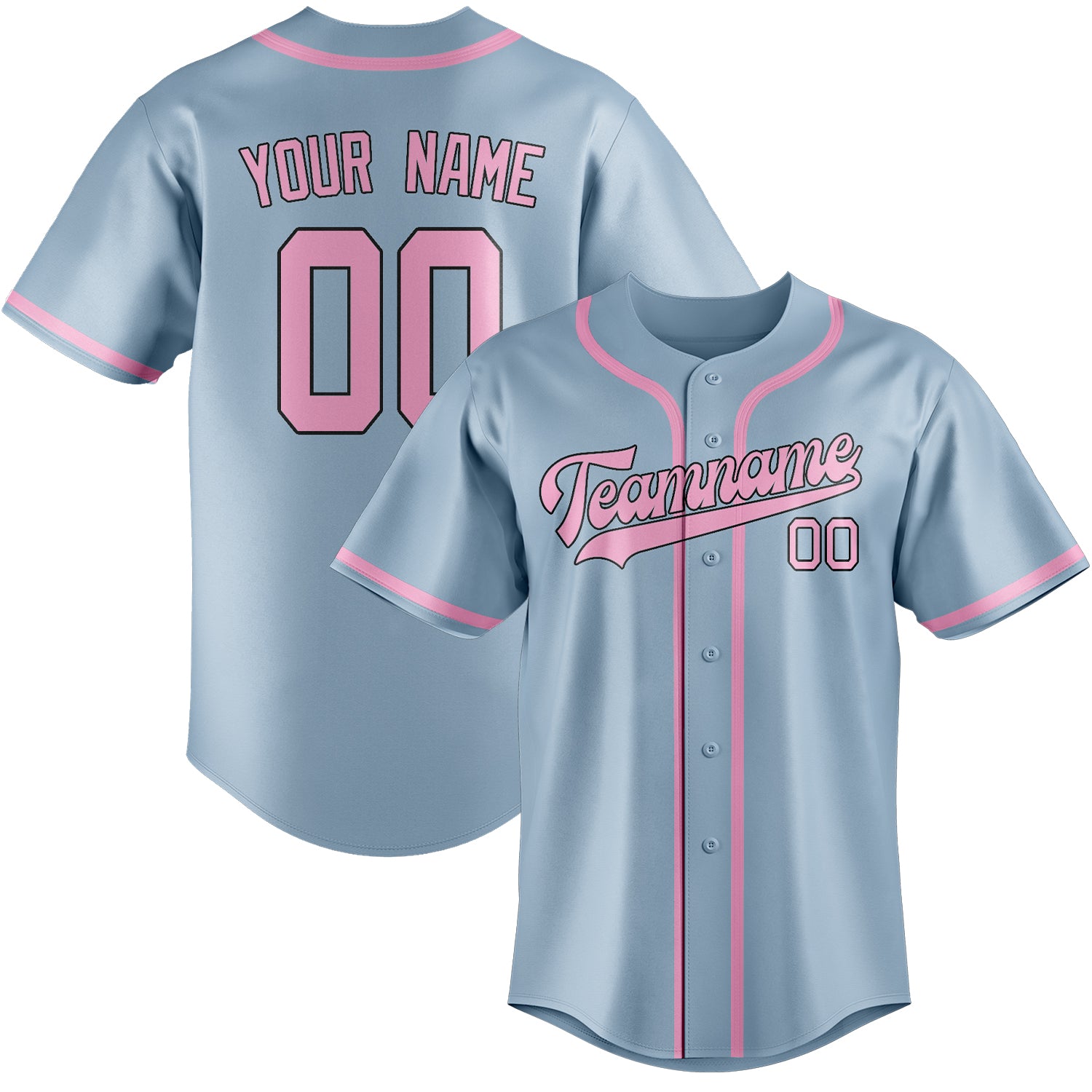 Maillot de baseball personnalisé bleu clair et rose clair
