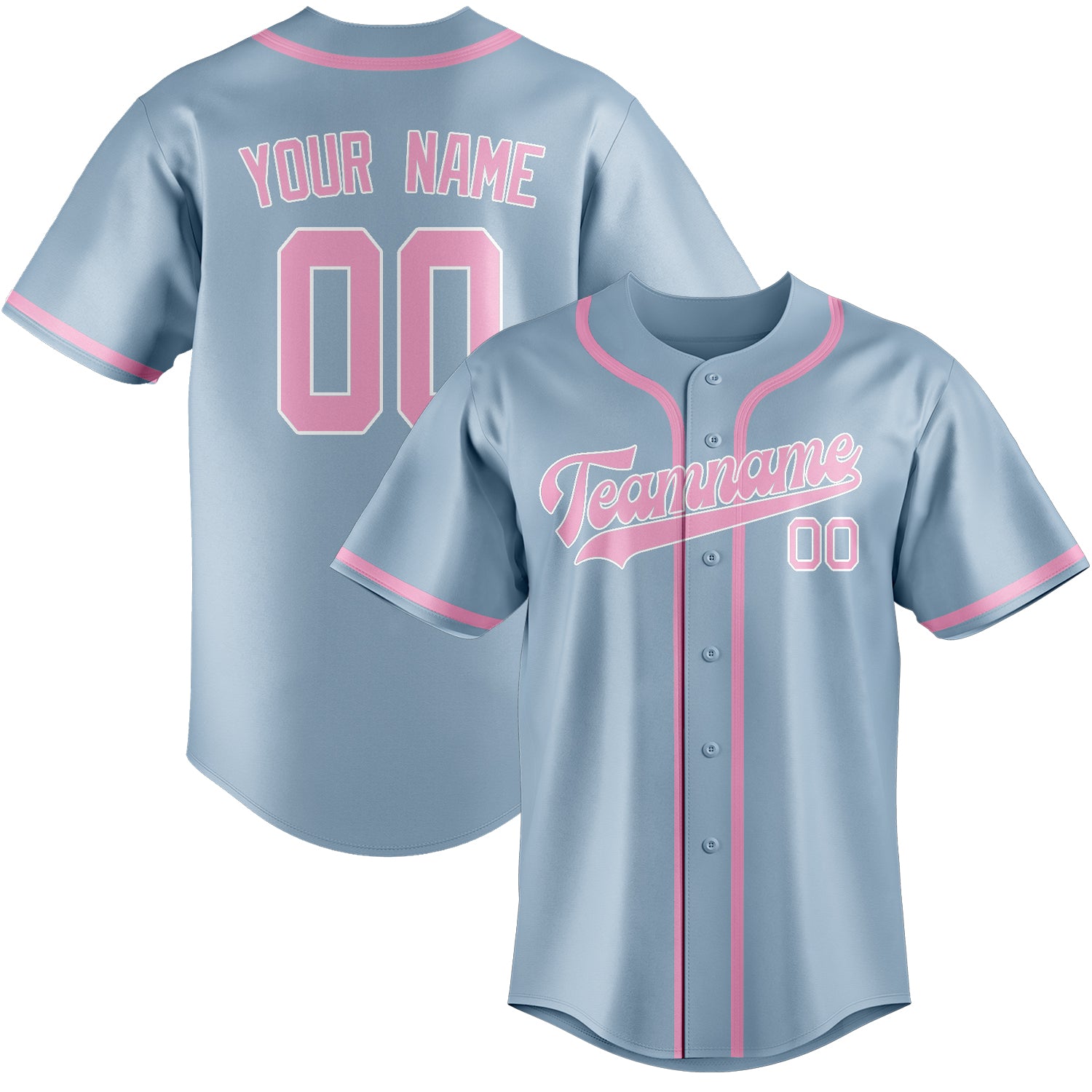 Maillot de baseball personnalisé bleu clair et rose clair
