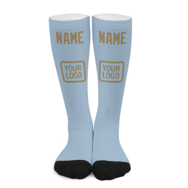 Chaussettes hautes personnalisées bleu clair et kaki clair