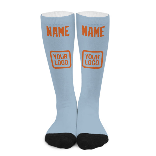 Chaussettes hautes personnalisées bleu clair et orange