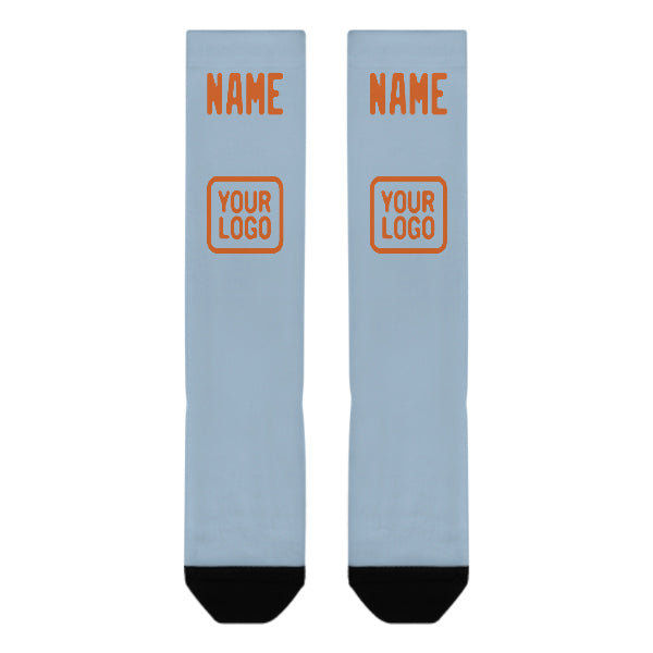 Chaussettes hautes personnalisées bleu clair et orange