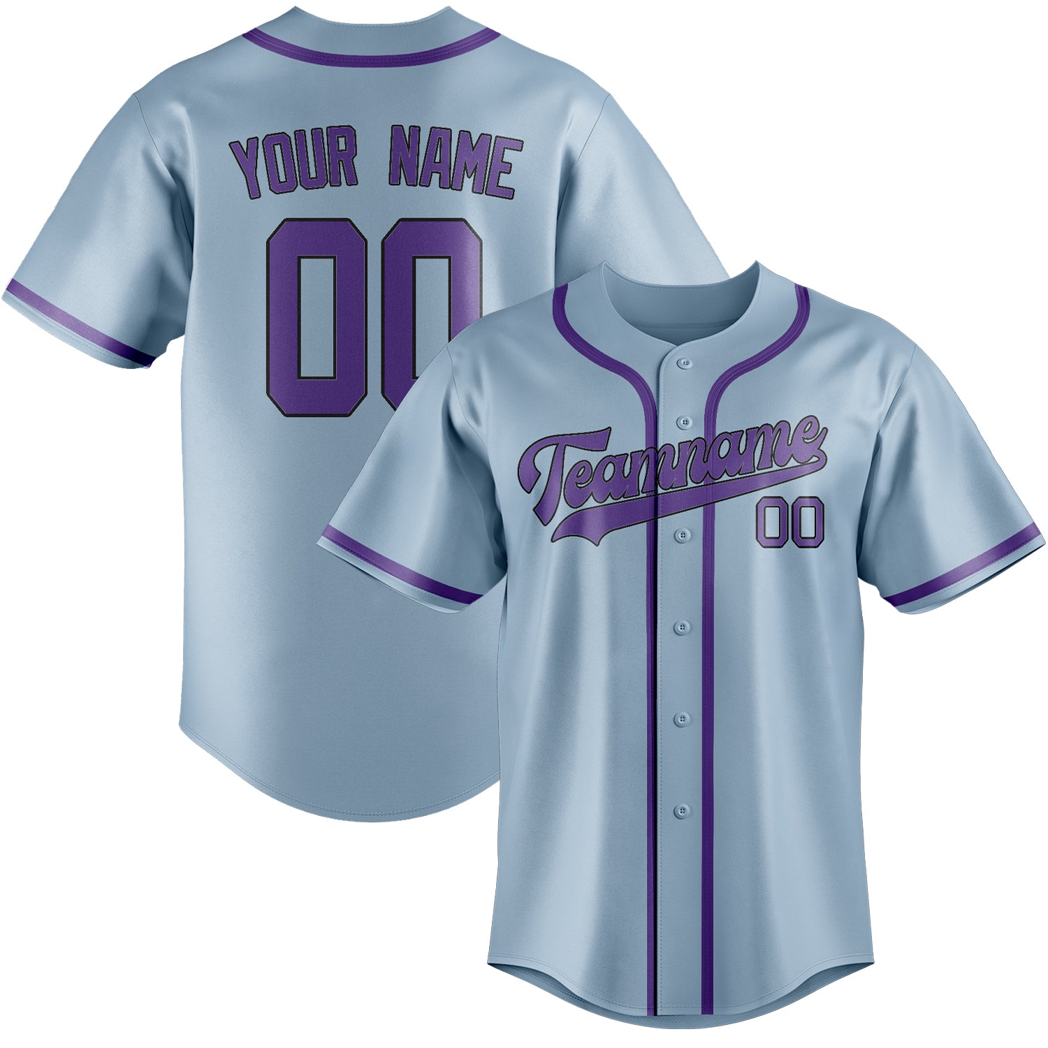 Maillot de baseball personnalisé bleu clair et violet clair