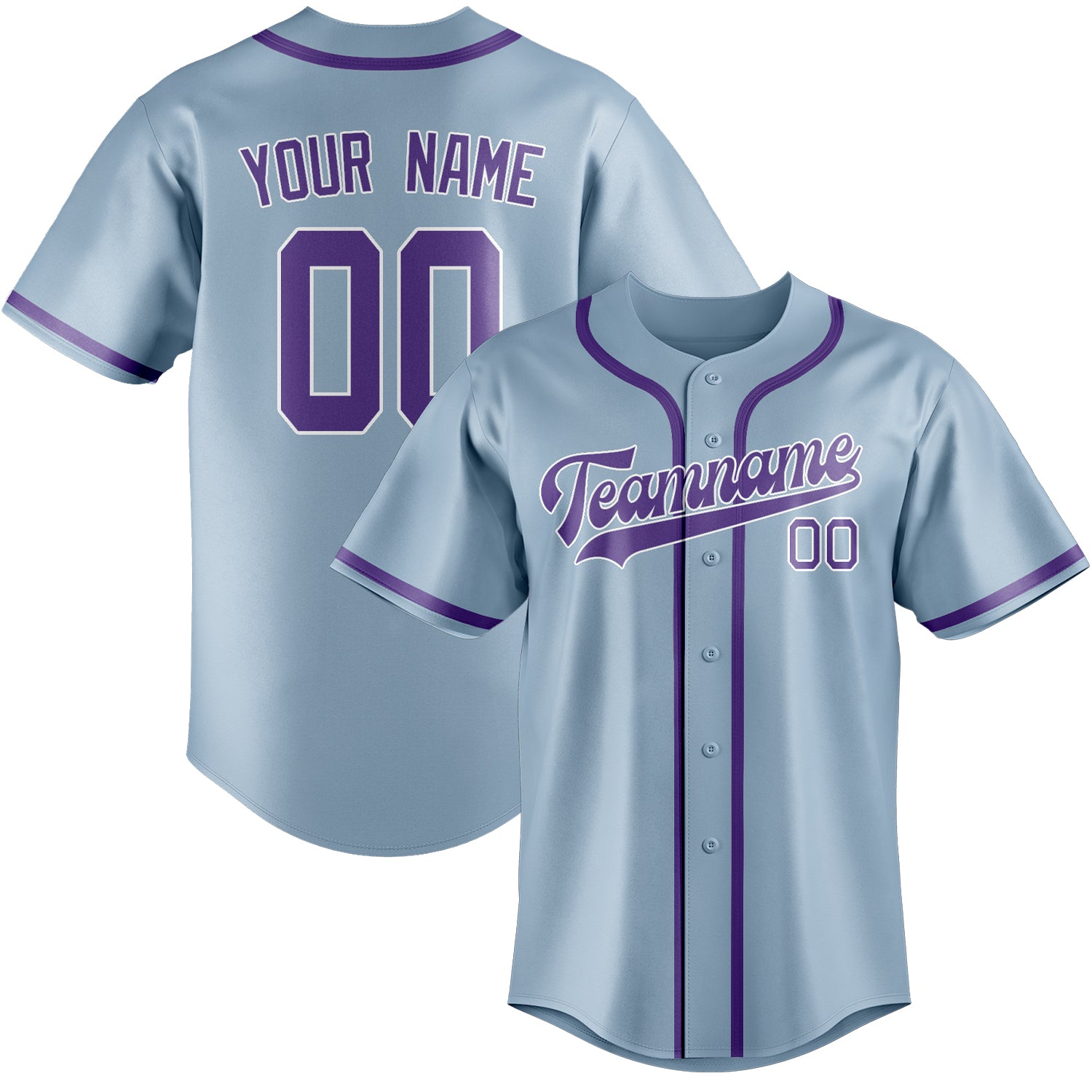 Maillot de baseball personnalisé bleu clair et violet clair