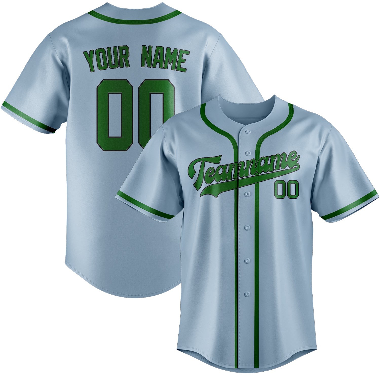 Maillot de baseball personnalisé bleu clair et vert émeraude