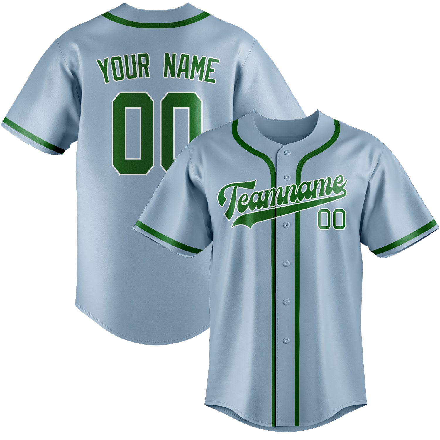 Maillot de baseball personnalisé bleu clair et vert émeraude