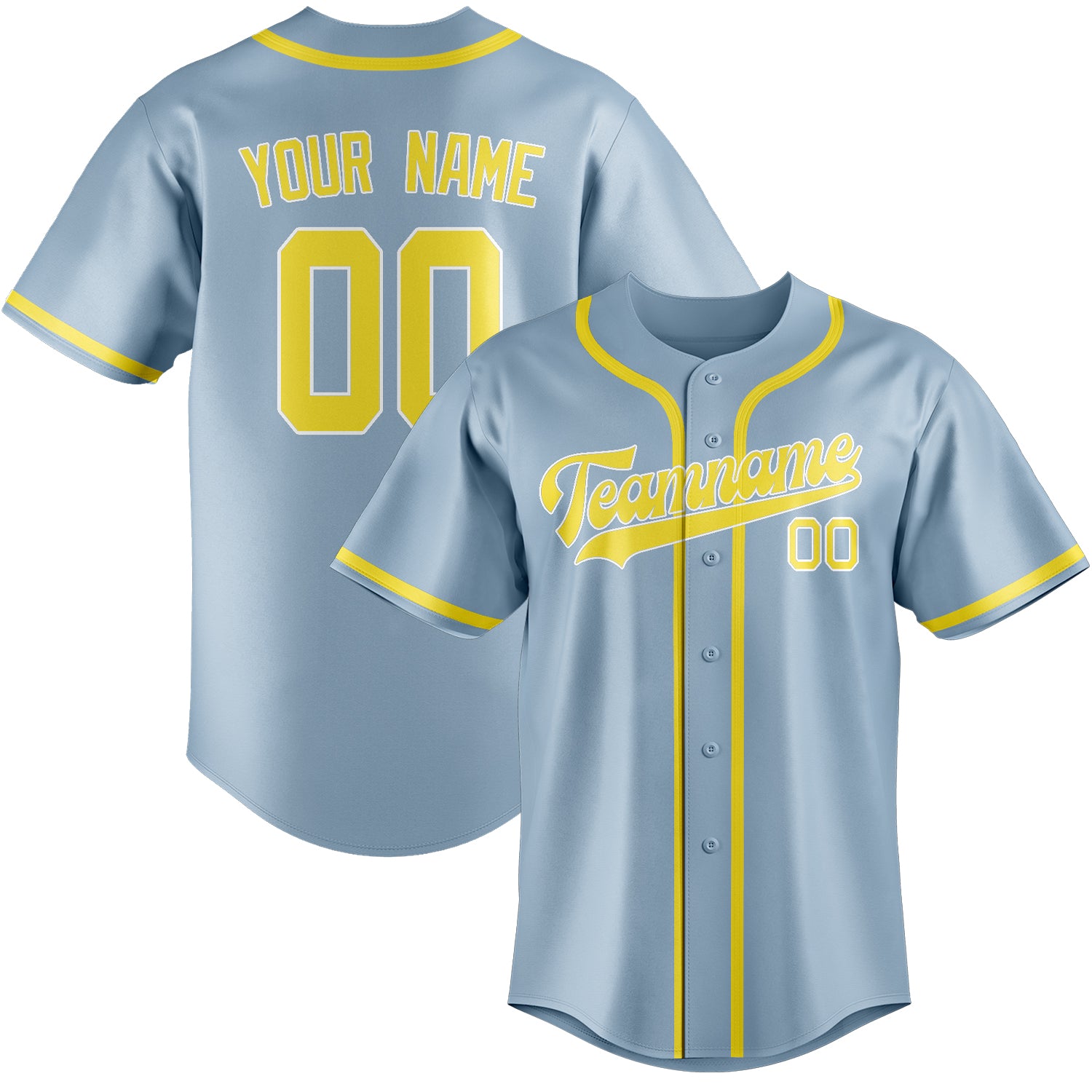 Maillot de baseball personnalisé bleu clair et jaune clair