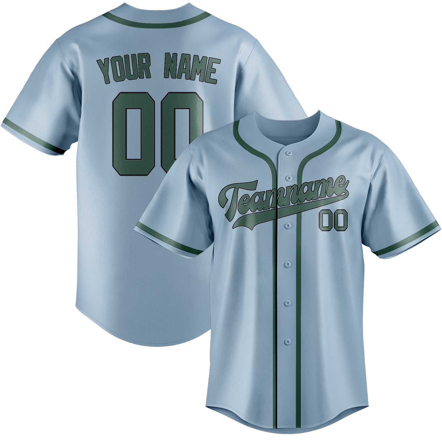 Maillot de baseball personnalisé bleu clair, bleu et vert