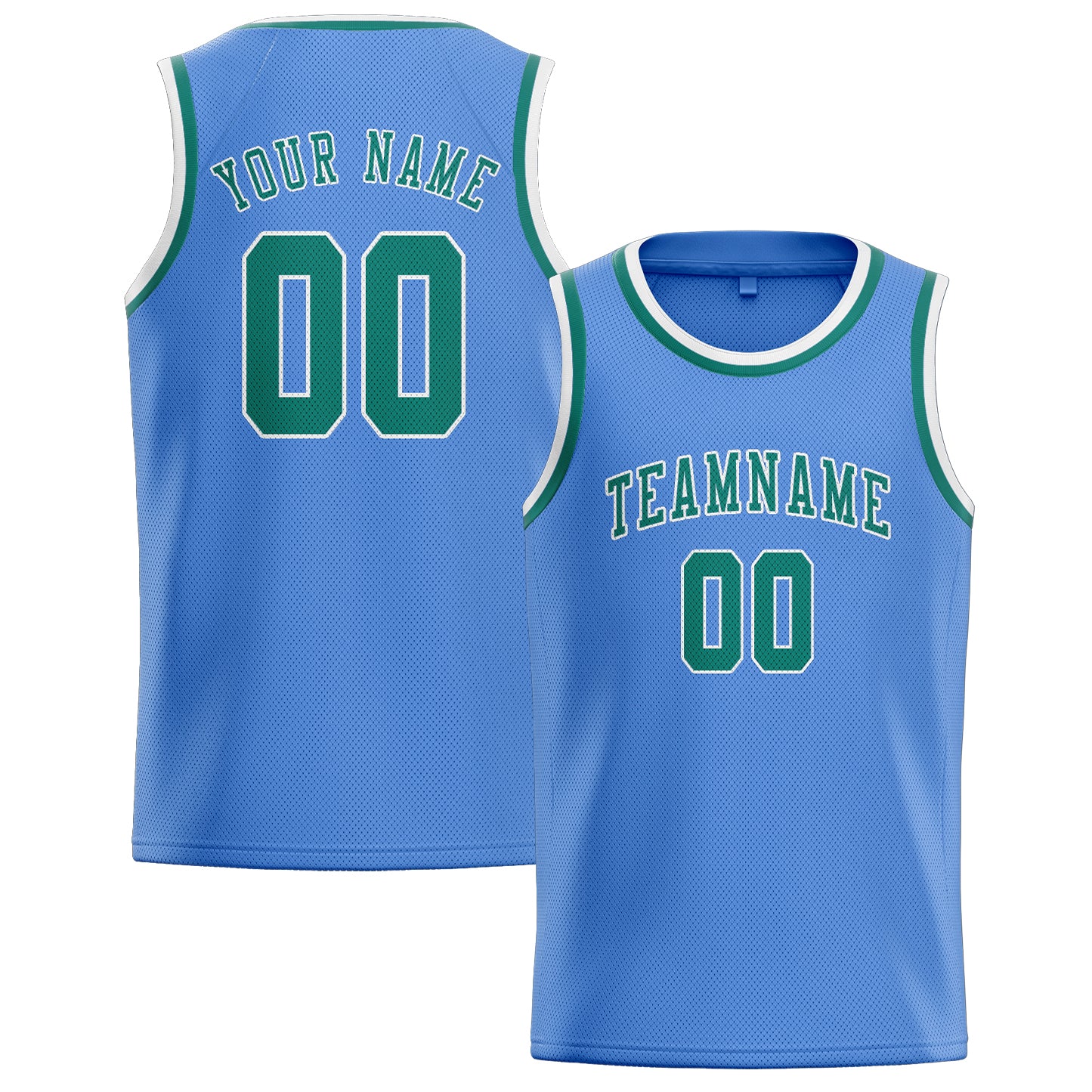 Maillot de basketball personnalisé bleu clair, bleu et vert