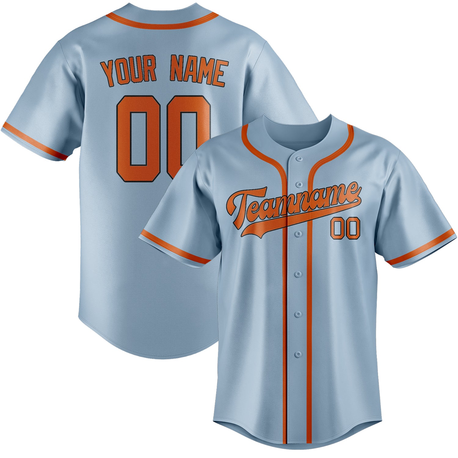 Maillot de baseball personnalisé bleu clair et orange