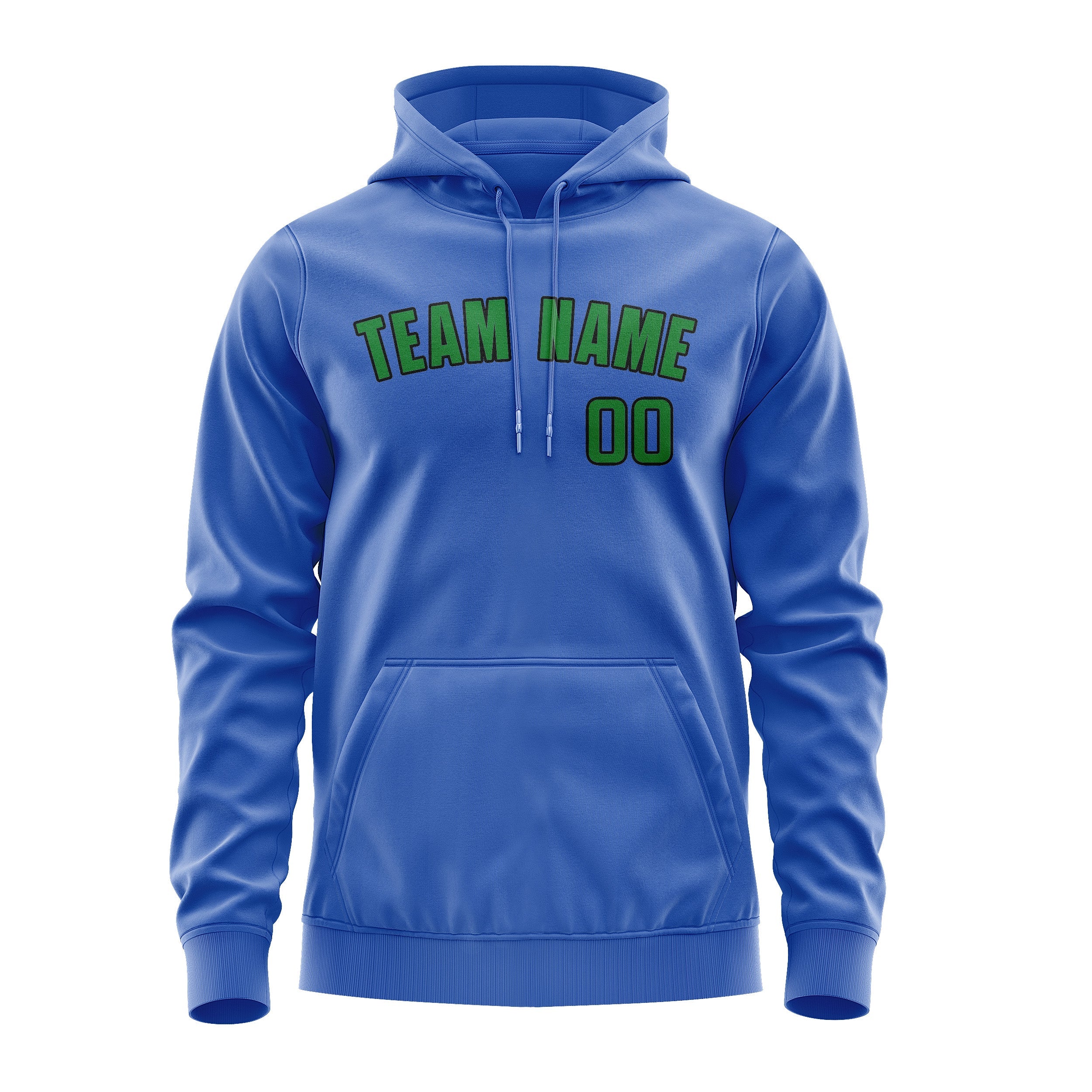 Sweat à capuche personnalisé bleu ciel et vert émeraude 