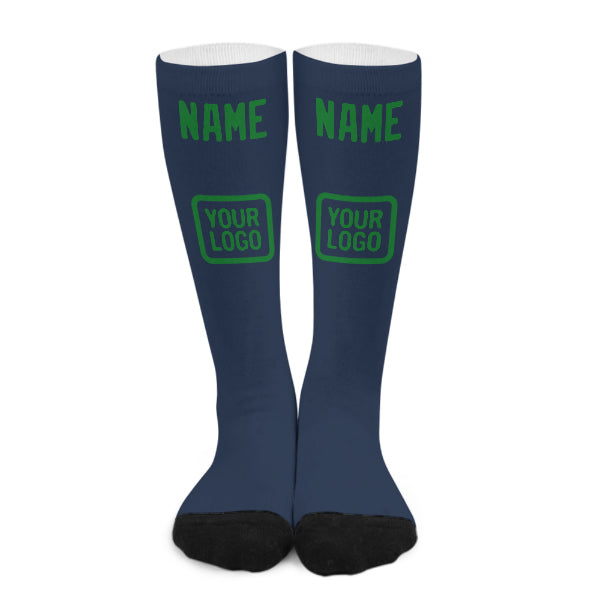 Chaussettes hautes personnalisées bleu émeraude et vert genou