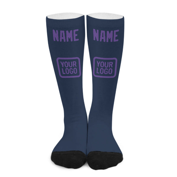 Chaussettes hautes personnalisées bleu clair et violet clair