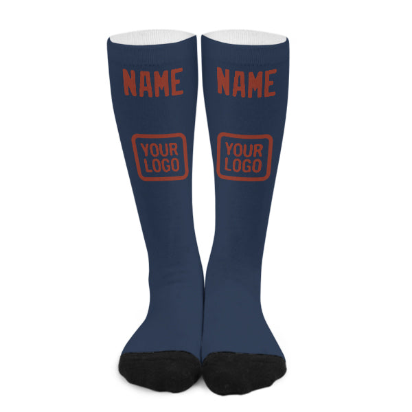 Chaussettes hautes personnalisées bleues, corail et rouges