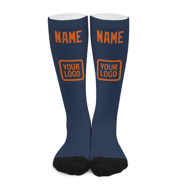 Chaussettes hautes bleues et orange personnalisées