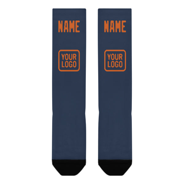 Chaussettes hautes bleues et orange personnalisées