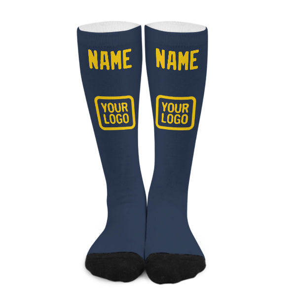 Chaussettes hautes bleues et dorées personnalisées