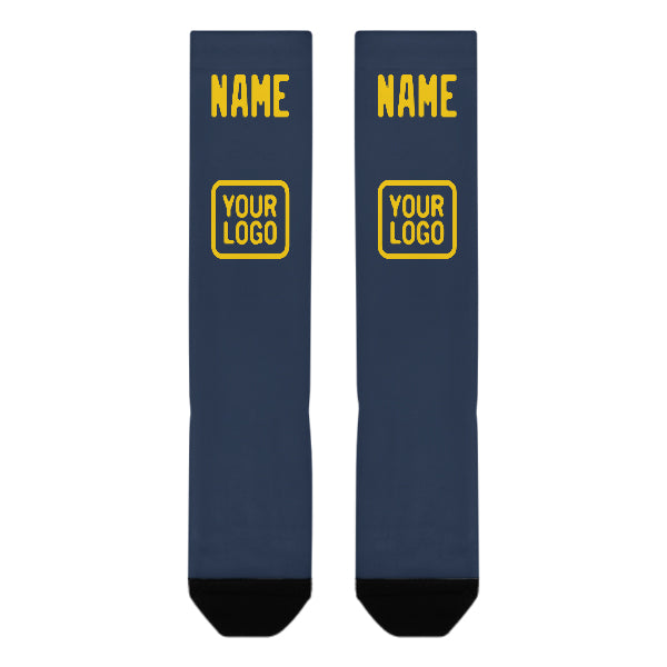 Chaussettes hautes bleues et dorées personnalisées