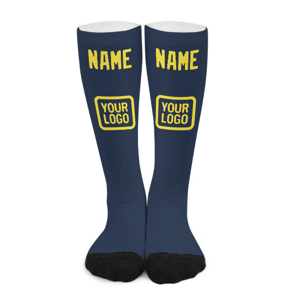 Chaussettes hautes personnalisées bleues et jaune clair