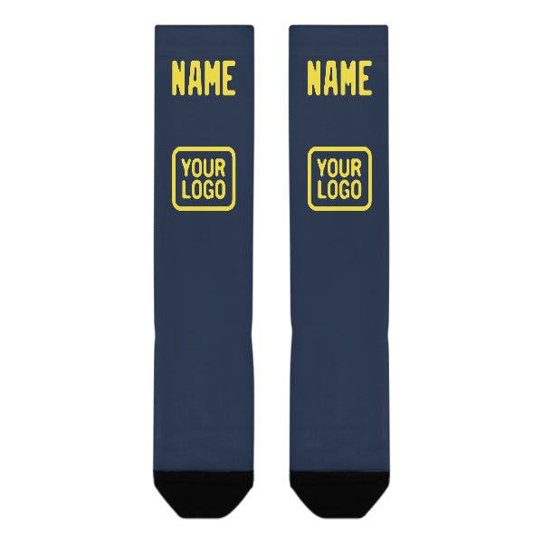 Chaussettes hautes personnalisées bleues et jaune clair