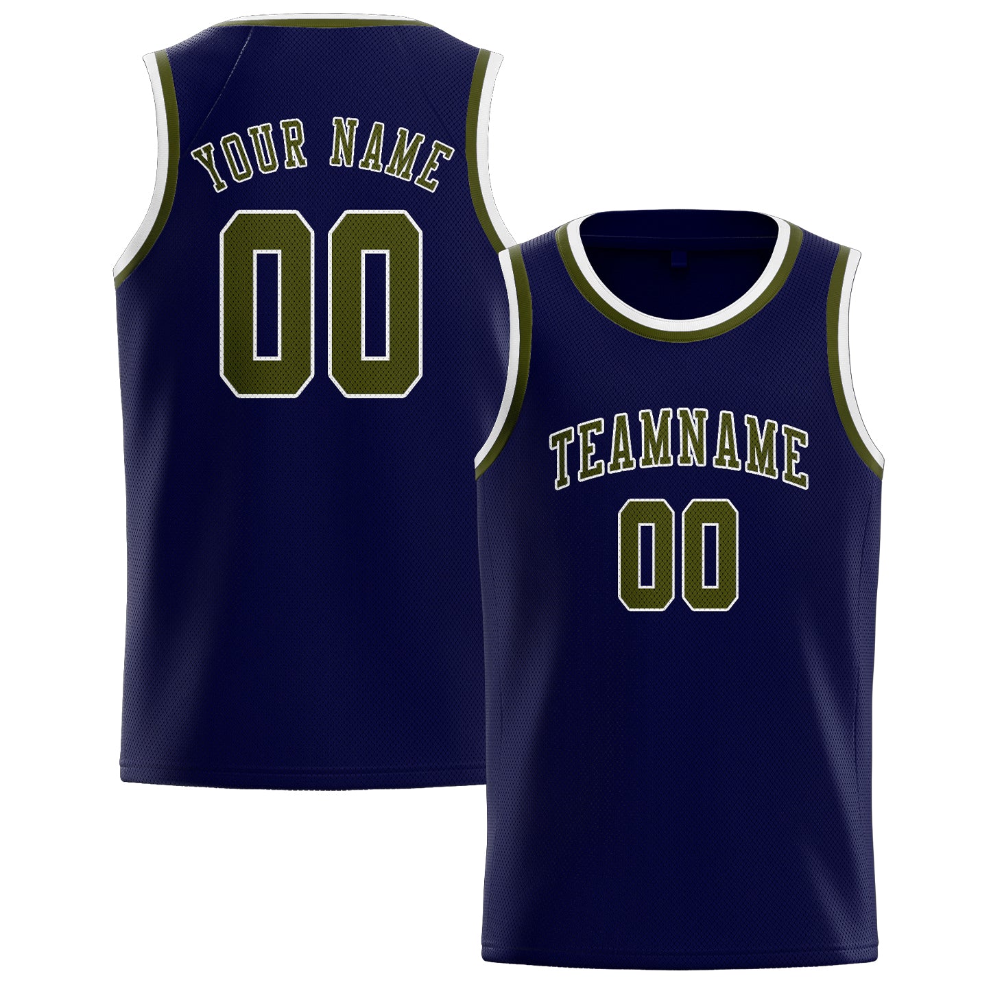 Maillot de basketball personnalisé bleu marine et olive
