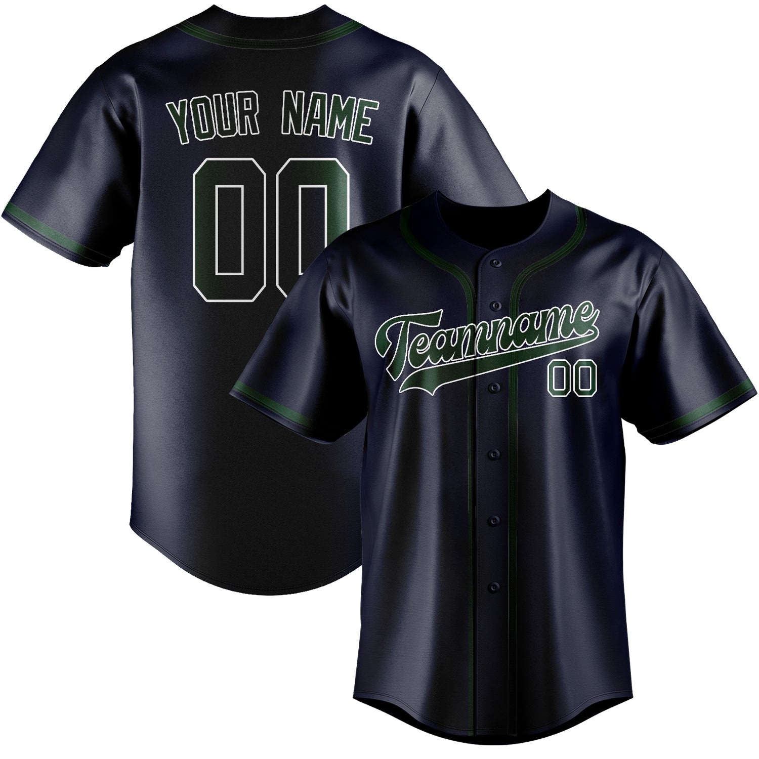 Maillot de baseball personnalisé bleu marine et vert