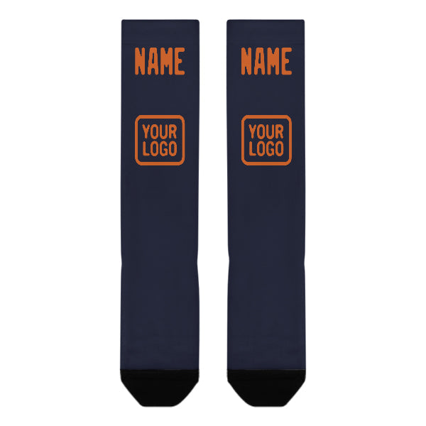 Chaussettes hautes personnalisées bleu marine et orange