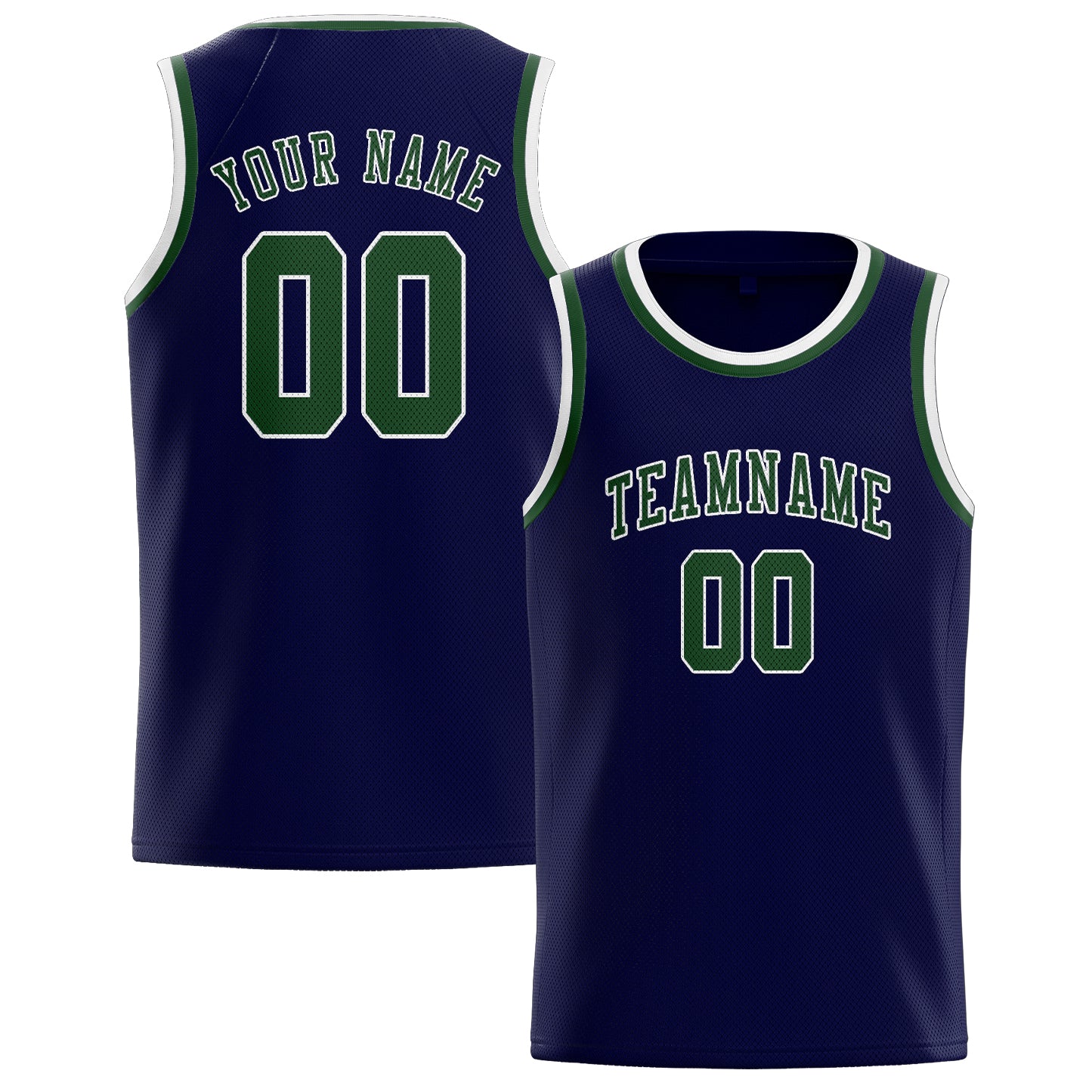 Maillot de basketball personnalisé bleu marine et vert foncé