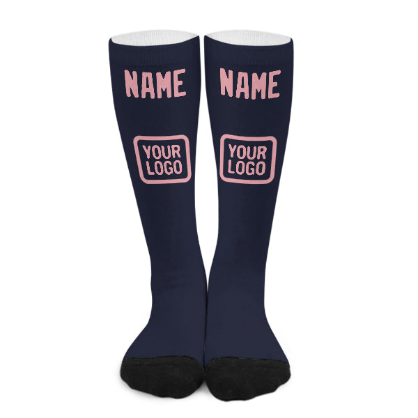 Chaussettes hautes personnalisées bleu marine et rose clair