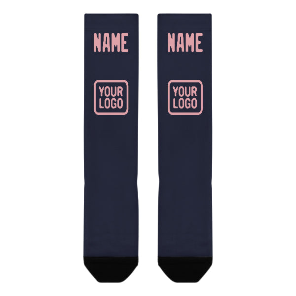 Chaussettes hautes personnalisées bleu marine et rose clair