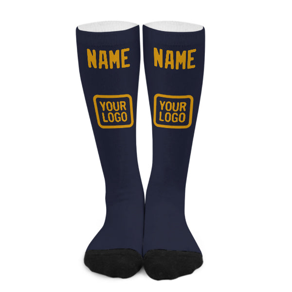 Chaussettes hautes personnalisées bleu marine et jaune