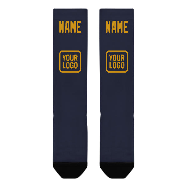 Chaussettes hautes personnalisées bleu marine et jaune