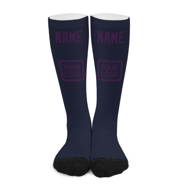 Chaussettes hautes personnalisées bleu marine et violettes