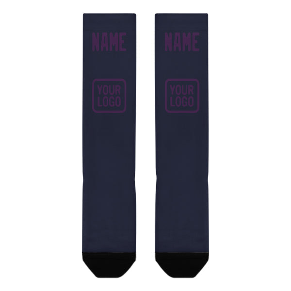 Chaussettes hautes personnalisées bleu marine et violettes