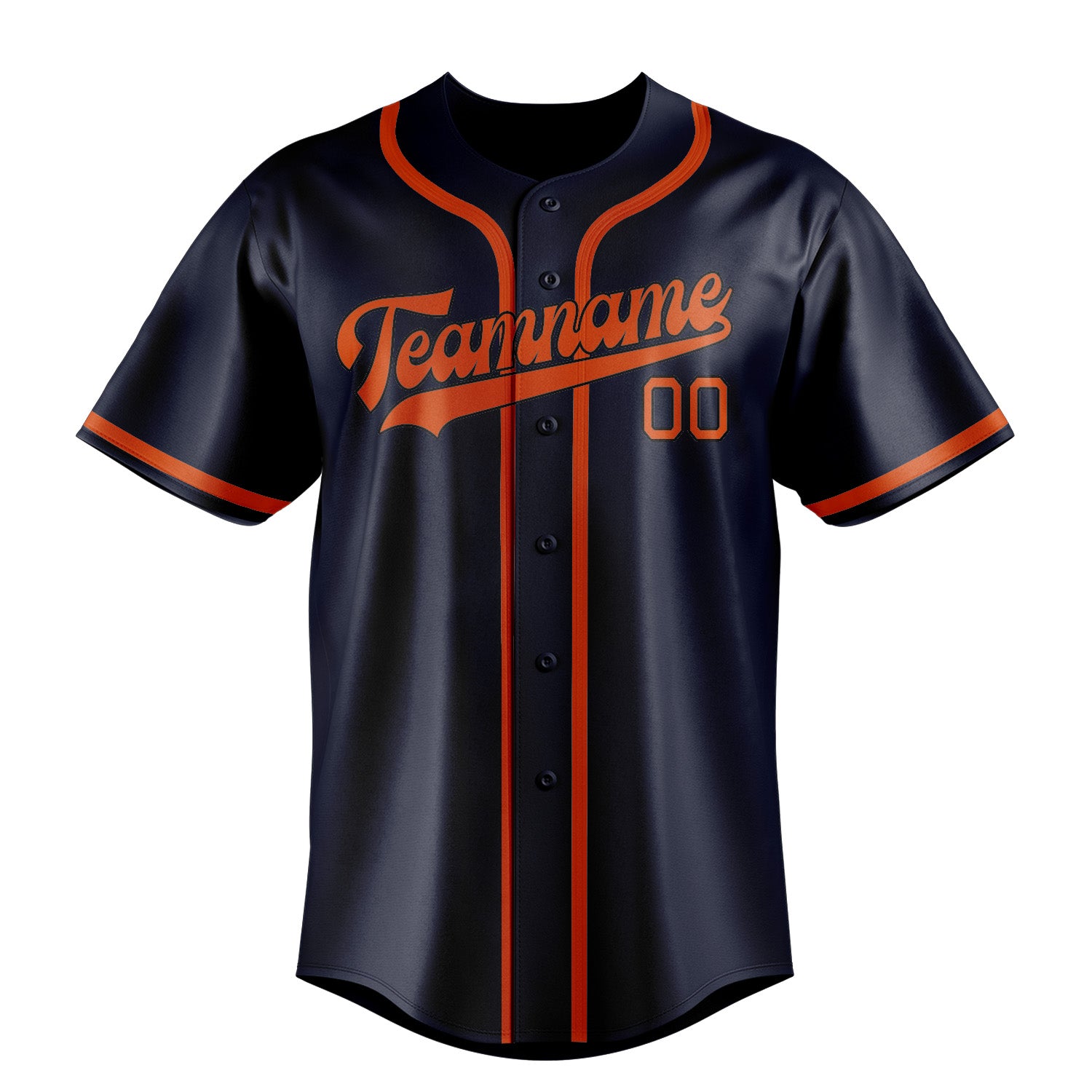 Maillot de baseball personnalisé bleu marine, orange et rouge