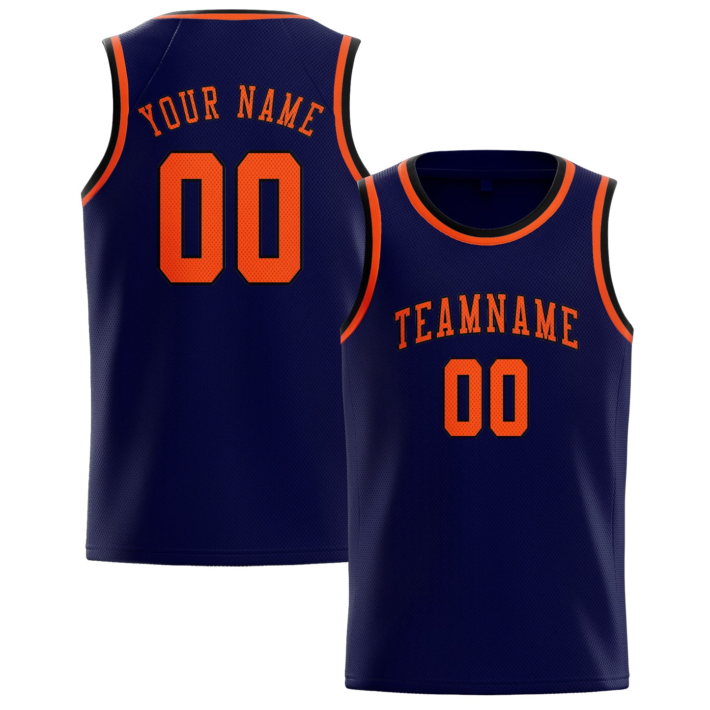Maillot de basketball personnalisé bleu marine, orange et rouge