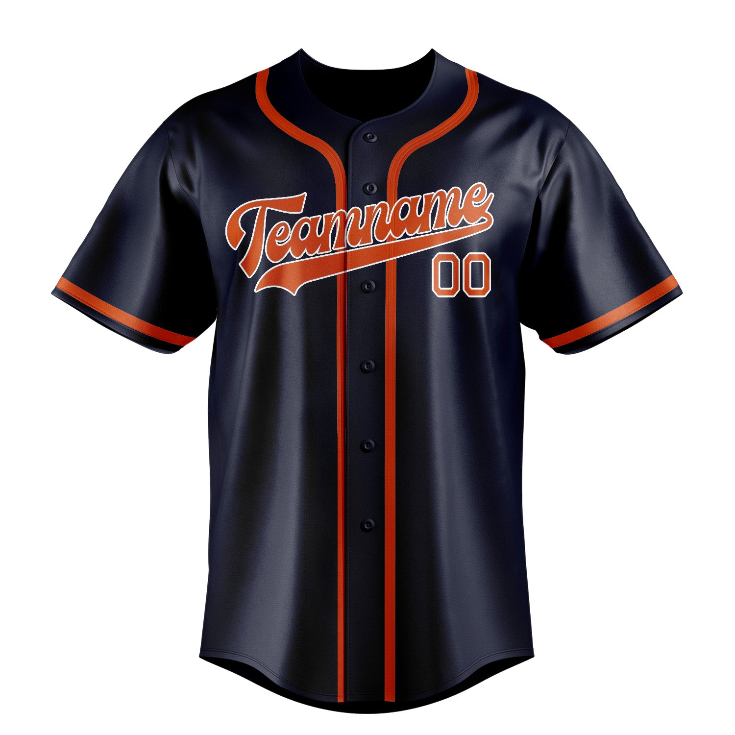 Maillot de baseball personnalisé bleu marine, orange et rouge