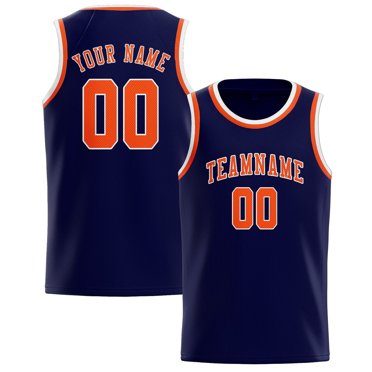 Maillot de basketball personnalisé bleu marine, orange et rouge